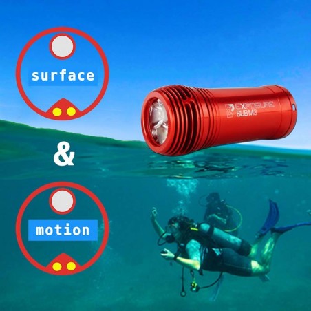 Flashlight and dive light with SURFACE & MOTION - Exposure Marine SUB M3 Mk2