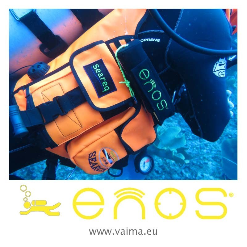Cordura pouch on diver’s BCD for ENOS safety system attachment