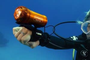 Pour observer les requins pèlerins, une lampe de plongée sous-marine de type Exposure Marine SUBM3, légère et puissante est recommandée. 