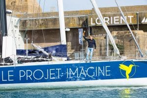 Thomas Ruyant à Lorient pour les Sables-d’Olonne départ du Vendée Globe